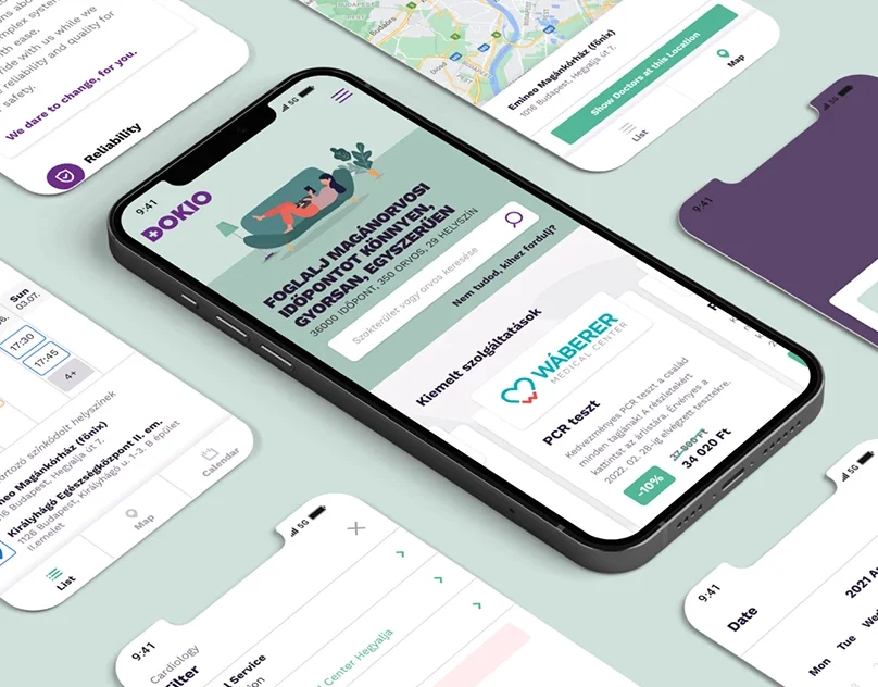 Dokio app screens on phones