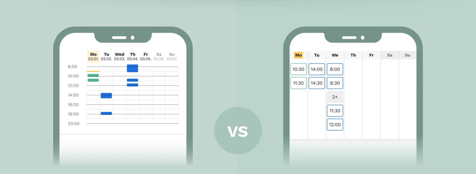 Heat map calendar versus exact time slot buttons